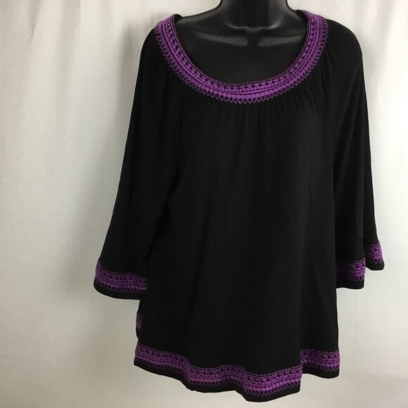 INC.INTERNATIONAL CONCEPTS Black w/Embroidered 3/4 Bell Sleeve Smock Sz XL GUC - Picture 8 of 8